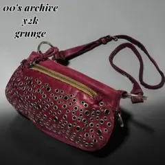 希少 y2k 00s スタッズ ショルダーバッグ レザー ギミック イタリア製