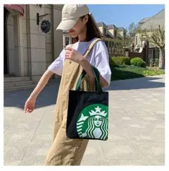 人気商品大好評 新品 スタバトートバッグ男女兼用緑生地