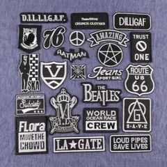 ビンテージ風 刺繍ワッペン 23枚セット 英字ロゴ アイロン 白黒 アメリカン