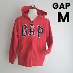 GAP ロゴ ジップアップパーカー フード レッド　裏起毛　赤