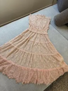 レース ノースリーブ ひざ丈ワンピース ピンクのサムネイル