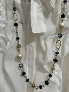 ゴールド ネイビー シルバー　ビーズ ネックレス