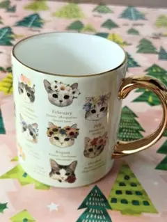猫の月ごとのイラストマグカップ