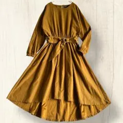 AS KNOW AS ロングワンピース FREE からし色 薄手ベロアワンピース