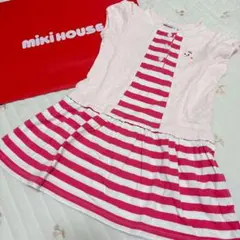 Miki House 半袖ワンピース 100cm ピンク/ストライプ