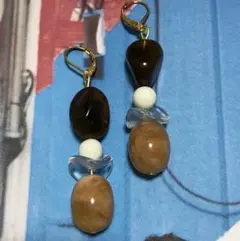 【ハンドメイド】大ぶりピアス★ミルクコーヒーカラー