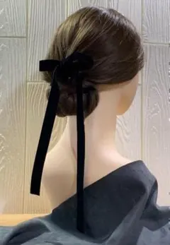 【ブラック】 1m ウェディング ベロア ベルベット ヘッドドレス リボン 両面