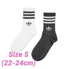 アディダスオリジナルス ミッドカット クルーソックス22-24cm 黒白 2足