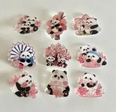 桜パンダ ブローチ 9点セット 可愛い カバンに付けられる アクリル バッジ