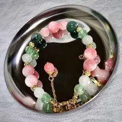 ピンクオパール×グリーンジェイドの愛と幸運を引き寄せるブレスレット(桃の香り)