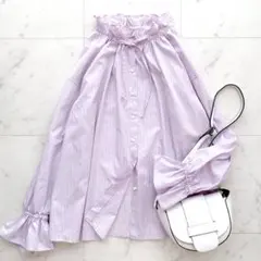 美品 スローブイエナ タイプライターフリルカラーブラウス パープル 25SS