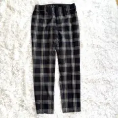 INDIVI チェック柄パンツ 36 S テーパードパンツ ネイビー ウール混
