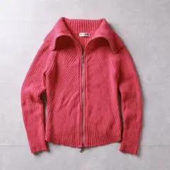 90s y2k ヴィンテージ リブニット ダブルジップ カーディガン ピンク　L