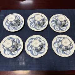 Gien ジアン オアゾブルー モノ ティーカップ＆ソーサー 6客セット 