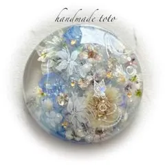 ぶたみ様 薄ホワイト水色フラワー ヘアゴム