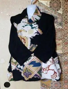 着物リメイク黒留袖豪華鳳凰刺繍チュニック