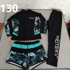 女の子水着130　ラッシュガード3点セット　レギンス　ショートパンツパンツ