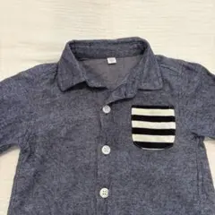 ネイビー ストライプポケット付きシャツ