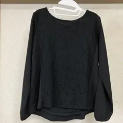 DRESKIPレースディテール 黒 長袖トップス 秋