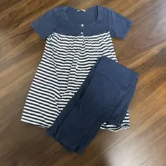 マタニティパジャマ ネイビーと白のストライプ セット M