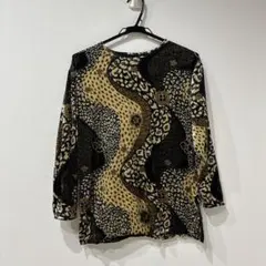 韓国製 派手柄 ベロア風 総柄カットソー アニマル 花柄 派手 古着 【XL】