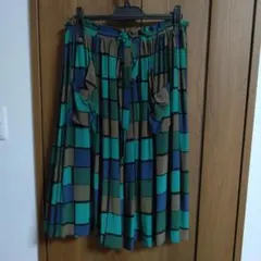 値下げフレアロングスカート 緑青チェック