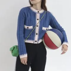 onulsoha オヌルソハ カーディガン クロップド ケーブルニット 青