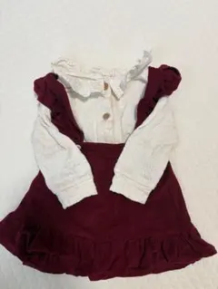 ボルドー コーデュロイ フリル付きワンピース(トップスセット)