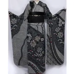 総絞り◇ 振袖単品167cm◇黒ブラック系成人式前撮り正絹撮影DN29