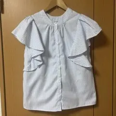 ストライプ フリル 半袖シャツ L