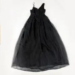 エルマンノフィレンツェ　現行　レースシフォンドレス　シルク　マキシ丈　リボン　黒のサムネイル