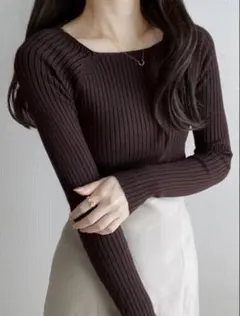GRL スクエアネックリブニットトップス［rut072］ブラウン