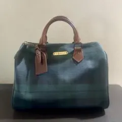 ポロラルフローレン チェック ミニ ボストン レザー 緑