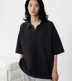 TUCK SKIPPER KNIT POLO Sサイズ チャコール