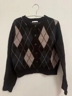 GU パフニットアーガイルクルーネックカーディガン