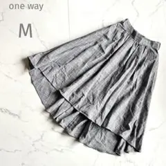 ワンウェイ【M】グレー♡チェック フレアロングスカート♡ゴムウエスト♡千鳥格子