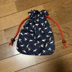 ウサギ柄ネイビー巾着袋