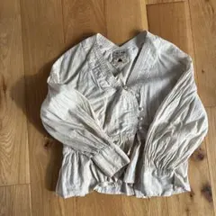 YURTAO ユルタオ　金ラメストライプethnicカシュクールブラウス　無染