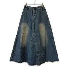 T679 デニムフレアスカート　Ｍ　ロング　古着　ヴィンテージ感　カジュアル