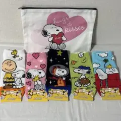 SNOOPY ポーチ ソックス5足セット 新品 まとめ売り PEANUTS 靴下