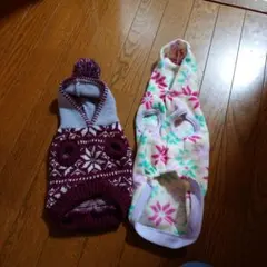 犬服 雪の結晶柄 フード付き 2点セット
