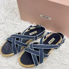 Miu Miu ミュウミュウ　デニム　クロスフラットサンダル　23cmのサムネイル
