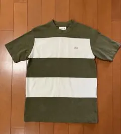 LACOSTE ボーダーTシャツ カーキ×ホワイト