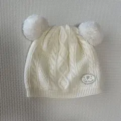 [美品] ミキハウス ベビー ニット帽 くま耳付き ホワイト