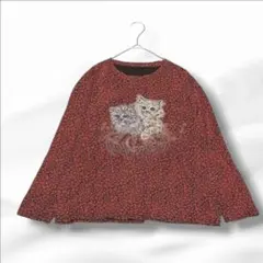 長袖シャツ ロンT ねこプリント ビジュー付き 派手 個性的 レトロ 9064