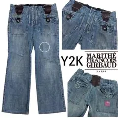 Y2K 00s マリテフランソワジルボー スタッズ レザー デニム パンツ Lのサムネイル