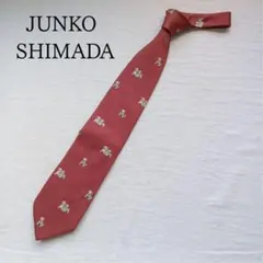 ジュンコシマダ ネクタイ 赤色 犬柄 刺繍デザイン シルク【n7976】のサムネイル