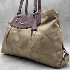良品 COACH トートバッグ キャンバス パープル シグネチャー A4可