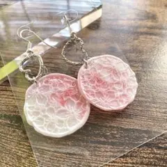 ピアス ハンドメイド ハート 桜 ピンク 白 軽量 大ぶり 揺れる シルバー