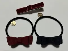 ベロアリボンヘアクリップ&リボンゴムセット